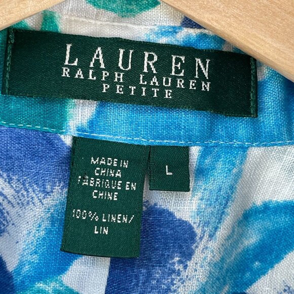 Lauren Ralph Lauren Womens Large Petite 100% Linen Floral Button Up Shirt Blouse - Picture 4 of 9